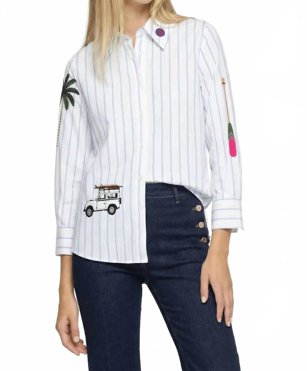 NEW VILAGALLO safari embroidered shirt in blue stripe